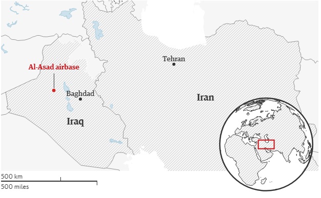 Iran bắn tên lửa vào căn cứ của Mỹ tại Iraq, bắt đầu chuỗi chiến dịch báo thù Các căn cứ quân sự có sự hiện diện của Mỹ nằm gần biên giới Iran đang trong tình trạng cảnh giác cao độ.