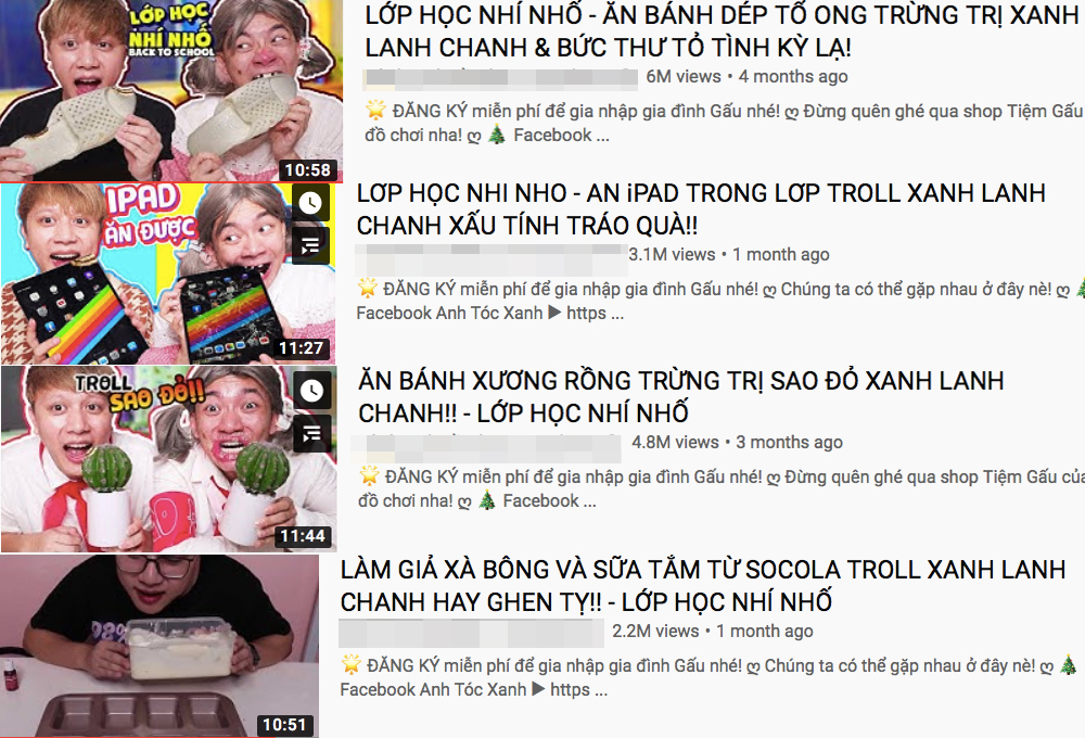Lại thêm một kênh YouTube có nội dung nguy hại cho trẻ em Những clip của kênh Hành t