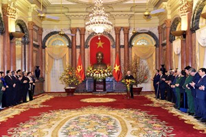 Tổng Bí thư, Chủ tịch nước Nguyễn Phú Trọng chúc tết các vị lãnh đạo, nguyên lãnh đạo Đảng, Nhà nước Toàn cảnh buổi gặp mặt