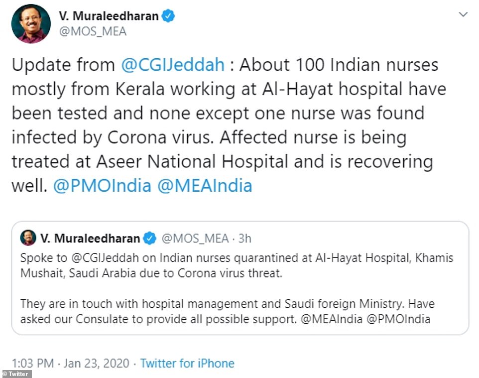 Sau Việt Nam, virus corona đã lan tới Singapore và Ả Rập Saudi Ngoại trưởng Ấn Độ thông báo trường hợp lây nhiễm của một nữ y tá từ nước này, đang làm việc tại Ả Rập Saudi.