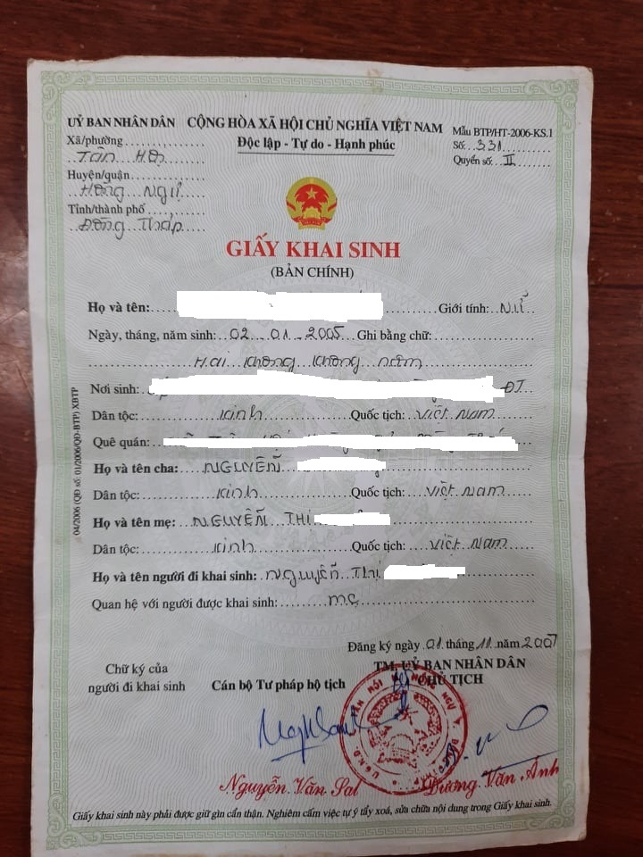 Giám định tuổi người đã có khai sinh, Công an huyện Bình Chánh muốn 'làm rõ' điều gì trong vụ án xâm hại trẻ em? Khai sinh của cháu B.