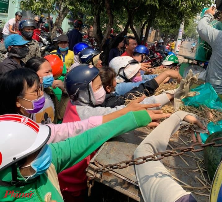 15 tấn dưa hấu được 'giải cứu' trong 3 tiếng Rất đông người dân đã đến tương trợ, giải cứu dưa hấu từ một nhóm giải cứu của huyện Hóc Môn