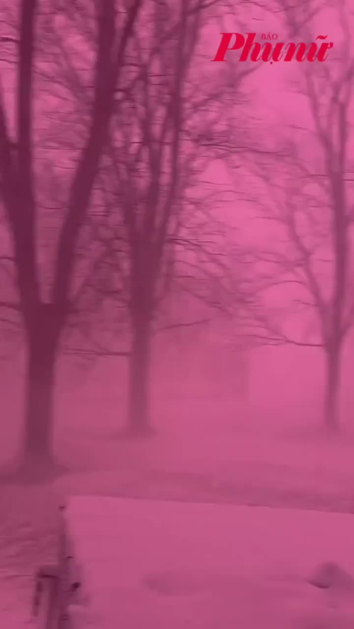 Bầu trời màu hồng trong bão tuyết tại Mỹ