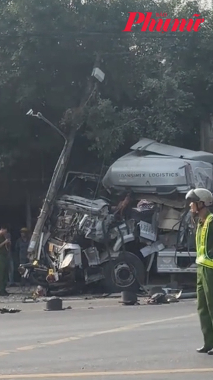 Hiện trường vụ container tông loạt xe máy ở phường Minh Hưng, Đồng Nai