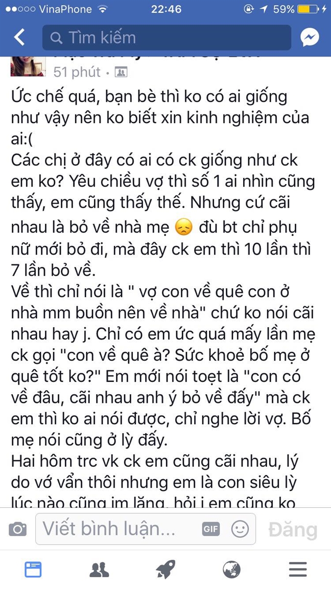 Cứ giận vợ, chồng lại bỏ về nhà mẹ đẻ Cu gian vo, chong lai bo ve nha me de