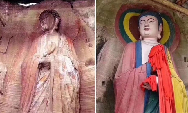 Thảm họa phục chế tượng Phật ngàn năm tuổi ở Trung Quốc Tham hoa phuc che tuong Phat ngan nam tuoi o Trung Quoc
