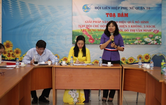 Quận 10: Bàn giải pháp nâng cao hiệu quả mô hình "Chi hội chủ động thực hiện 5 không 3 sạch" Quan 10: Ban giai phap nang cao hieu qua mo hinh