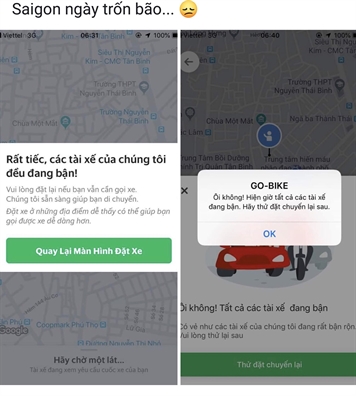 Ứng dụng đặt xe, đồ ăn 'chập chờn' ngày mưa bão Ung dung dat xe, do an 'chap chon' ngay mua bao