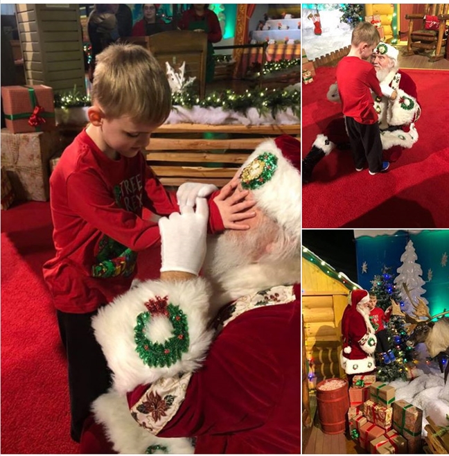 Ông già Noel quỳ xuống sàn mang món quà đặc biệt cho cậu bé mù, tự kỷ Ong gia Noel quy xuong san mang mon qua dac biet cho cau be mu, tu ky