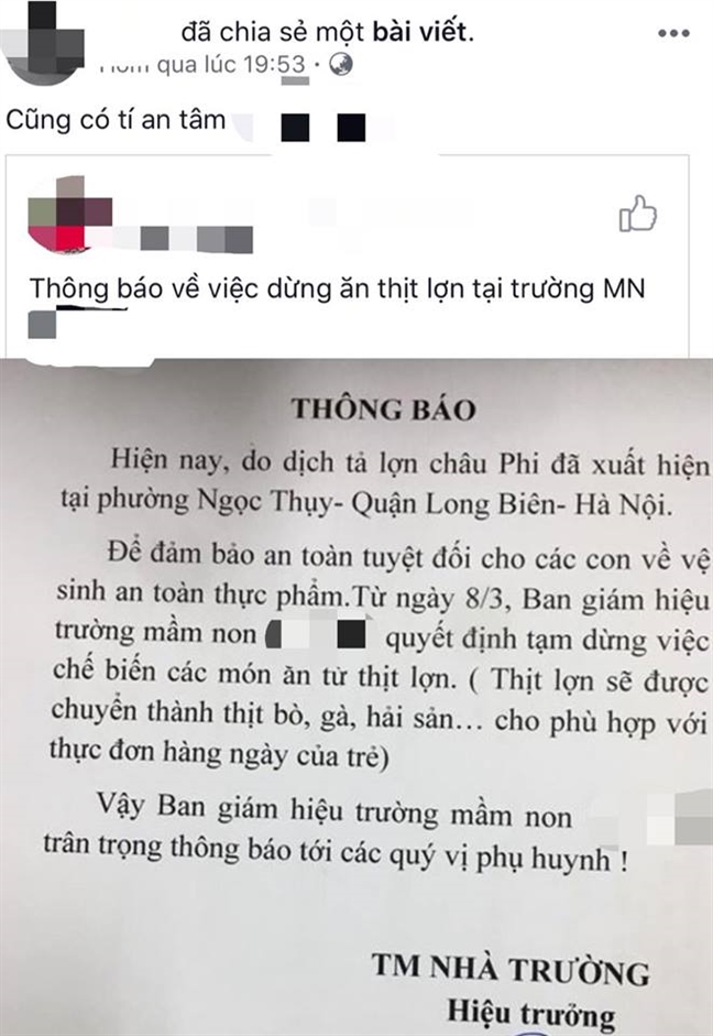 Hàng loạt trường mầm non 'tẩy chay' thịt lợn khỏi thực đơn Hang loat truong mam non 'tay chay' thit lon khoi thuc don