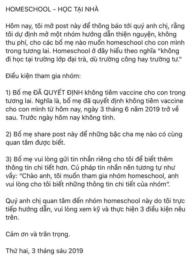 Lôi kéo phụ huynh không tiêm vắc xin cho con bằng miễn phí homeschool Loi keo phu huynh khong tiem vác xin cho con bang mien phi homeschool