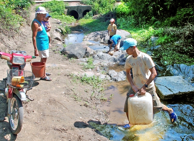 Hạn nặng, dân phải uống nước suối trâu dầm Han nang, dan phai uong nuoc suoi trau dam