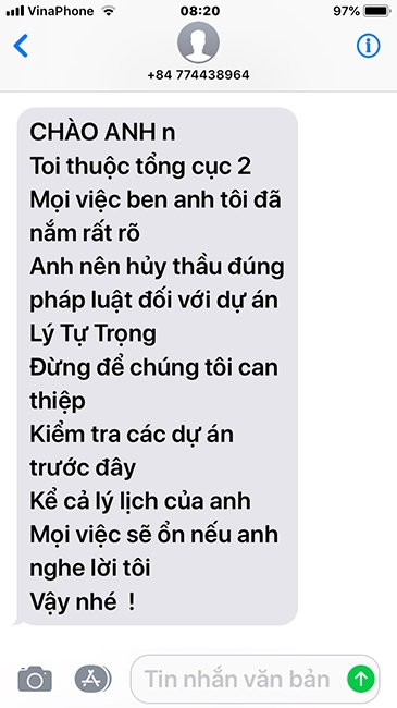 Xưng ‘tổng cục 2’ nhắn tin đe dọa, yêu cầu hủy thầu dự án Xung ‘tong cuc 2’ nhan tin de doa, yeu cau huy thau du an